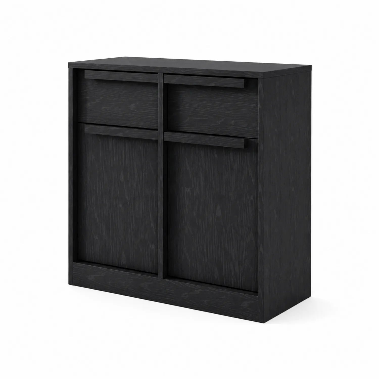 Sideboard in Wood with Black Sliding Doors