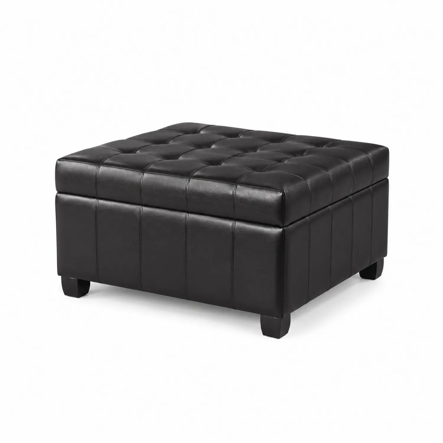 Square Black Leather Storage Ottoman