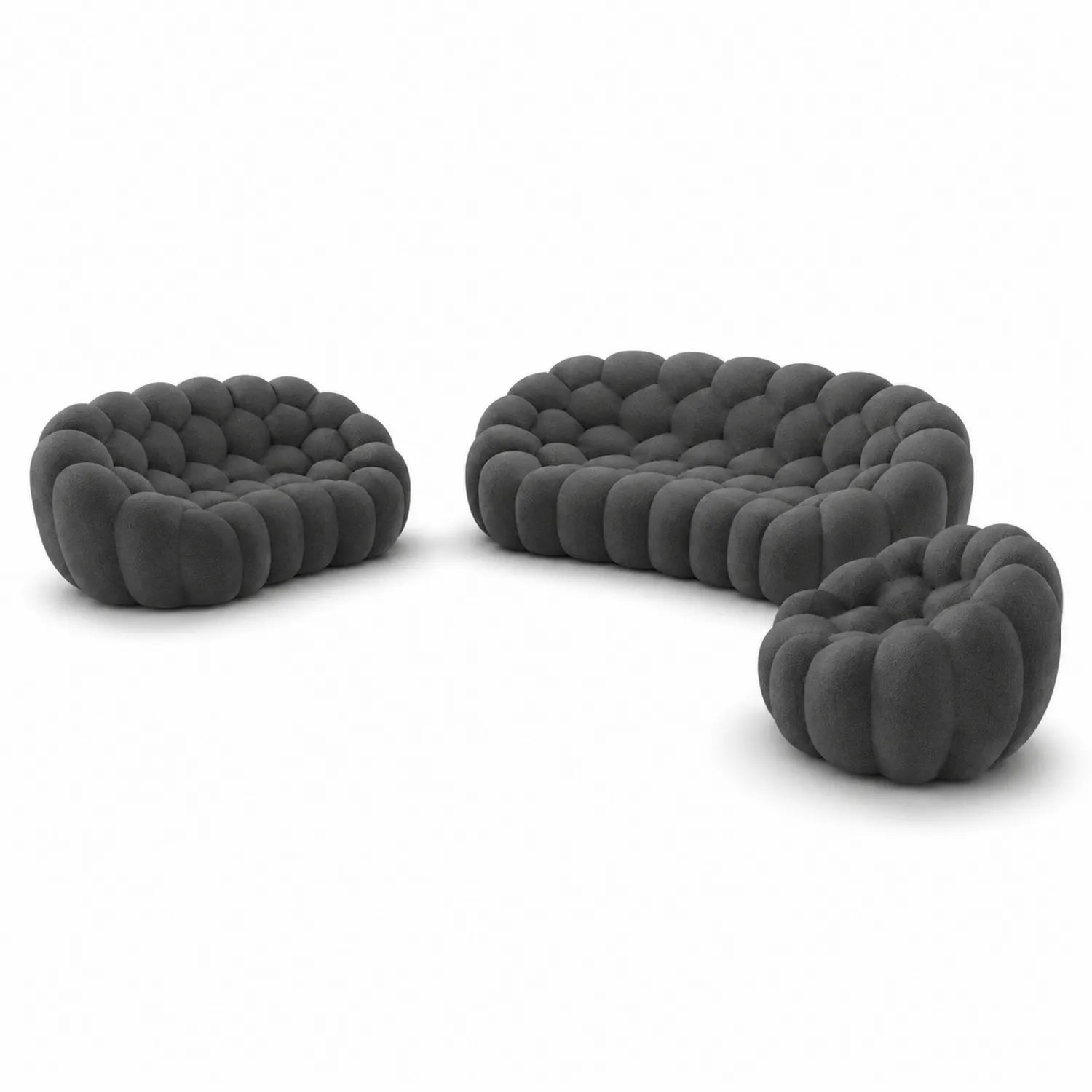 3-Piece Living Room Sofa Set, Polyester Fabric, Grey