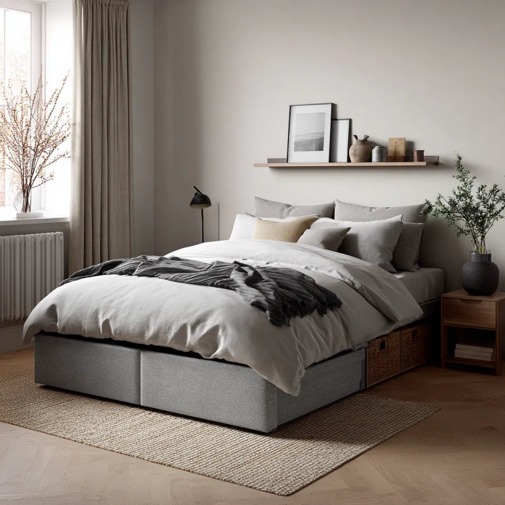 Double Bed Fabric Upholstered 200x150x30 cm - Light Gray - Modern Design