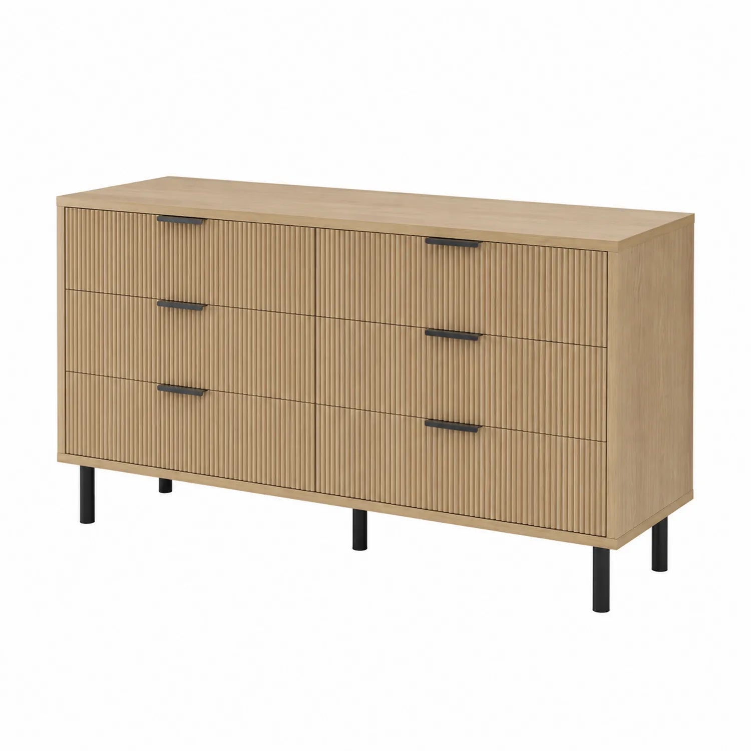 Wooden chest of drawers with 6 drawers and black metal legs