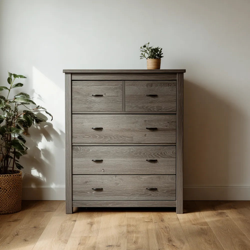 Wooden Chest of Drawers 120x80x40 cm 5-Drawer Unit - Dark Oak - Modern Design