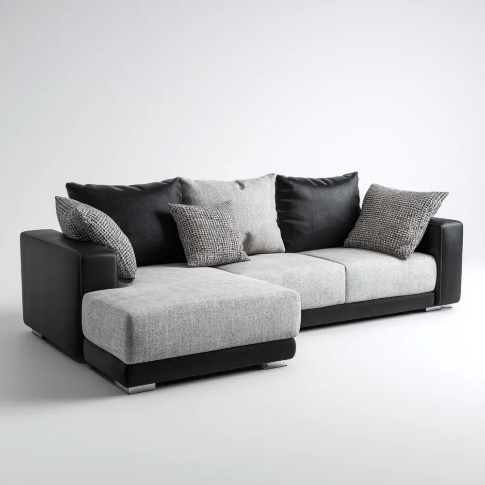 Modern Sectional Sofa with Fabric Upholstery 250x150x85 cm - Light Grey/Black
