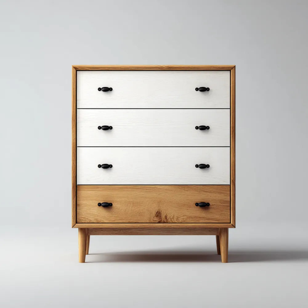 Chest of Drawers 80x40x100 cm - White/Oak - Mid-century Modern