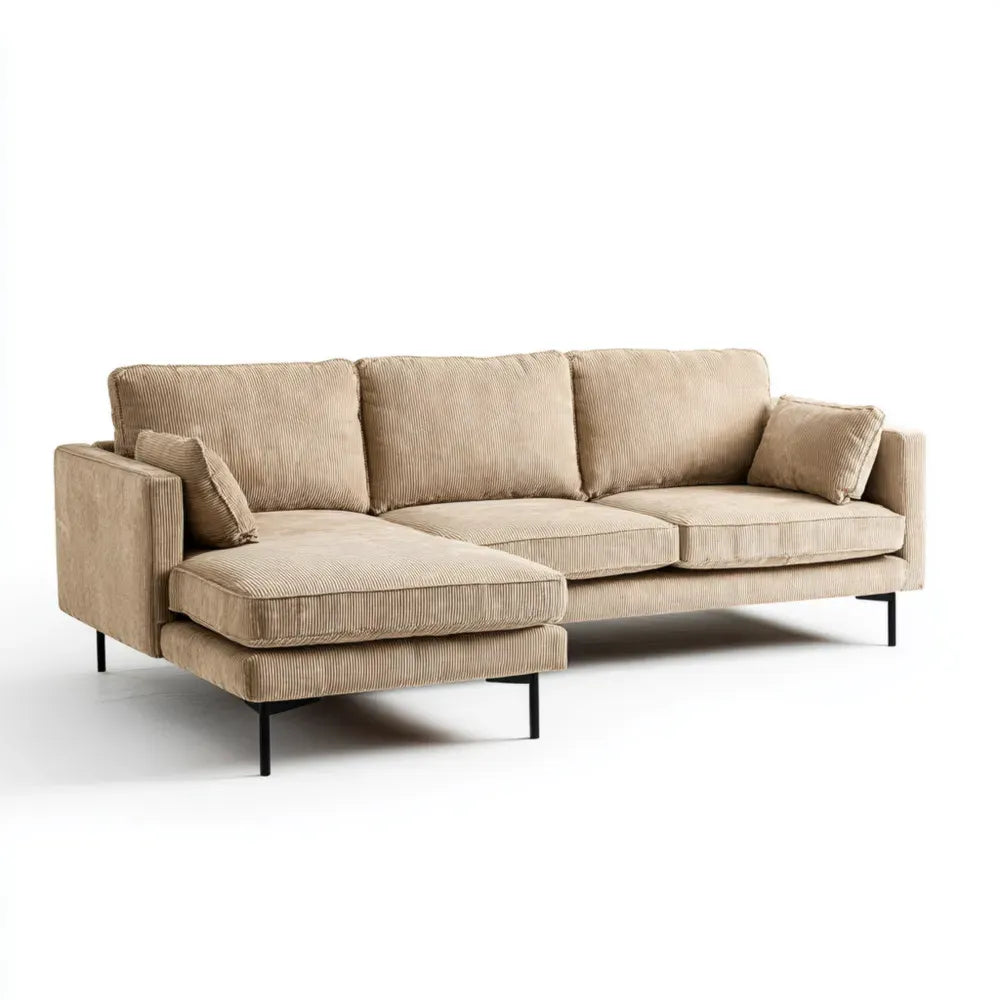 Sectional Sofa 300x100x90 cm Corduroy Upholstery - Beige - Contemporary Design