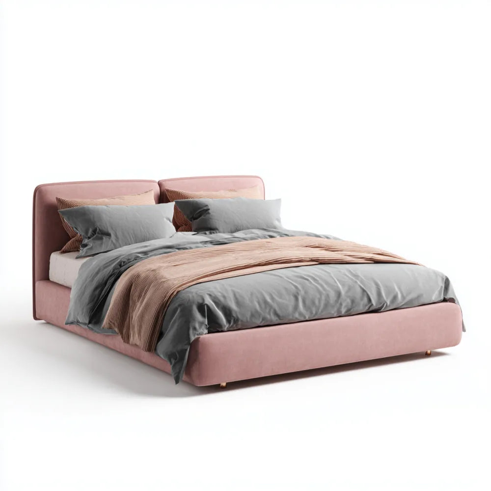 Double Bed Velvet Upholstery 200x160x100 cm - Pink - Modern Style