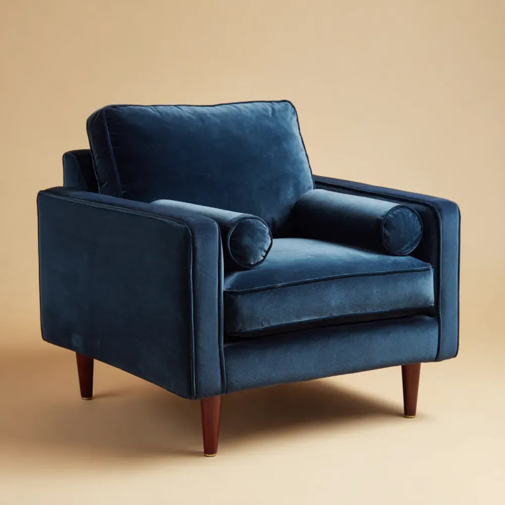 Velvet Armchair 80x85x90 cm – Navy Blue – Mid-Century Modern