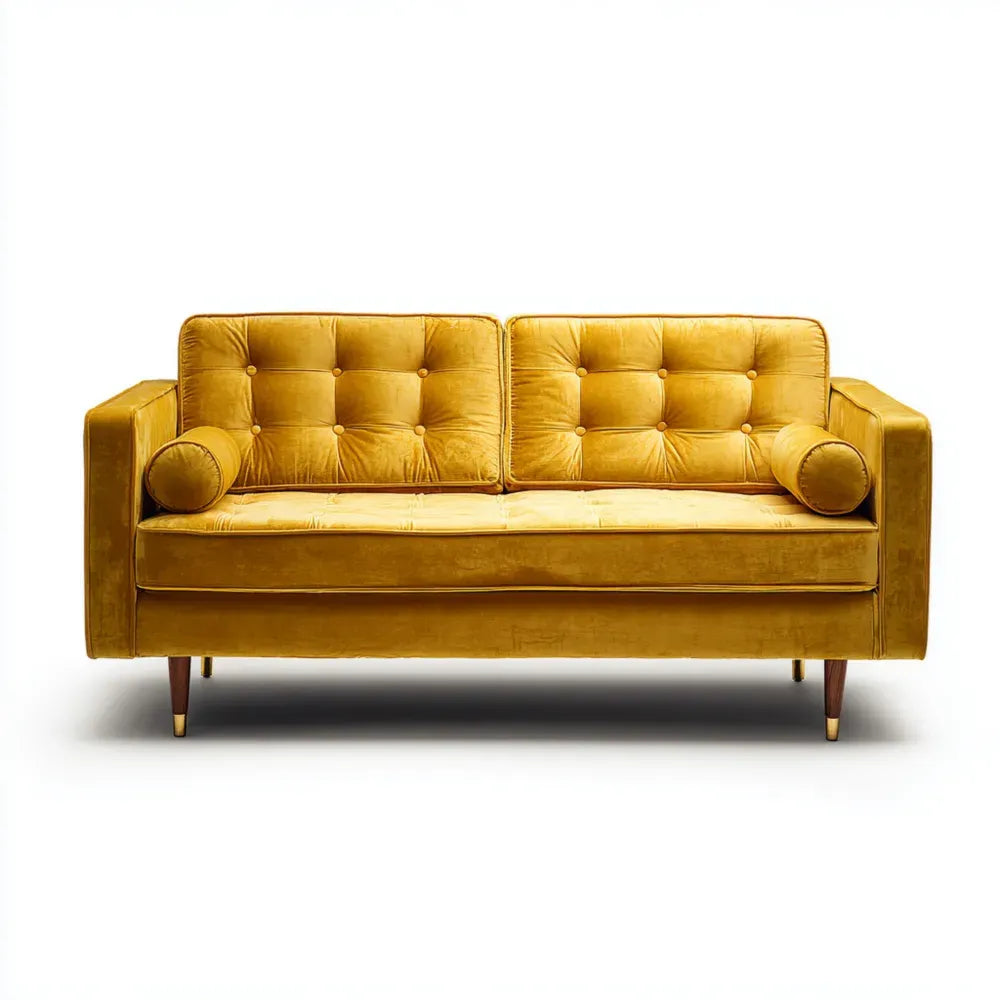 Velvet Upholstered Sofa Set 150x85x75 cm - Mustard Yellow - Mid-Century Design