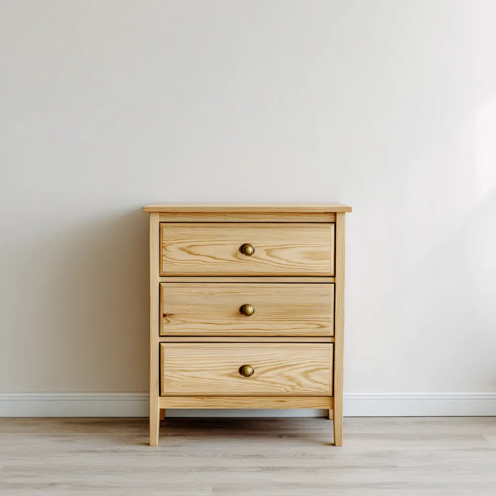 Wood Chest of Drawers 23.6x15.7x29.5 inches 3-Drawer Solid Pine Natural Finish - Classic Design