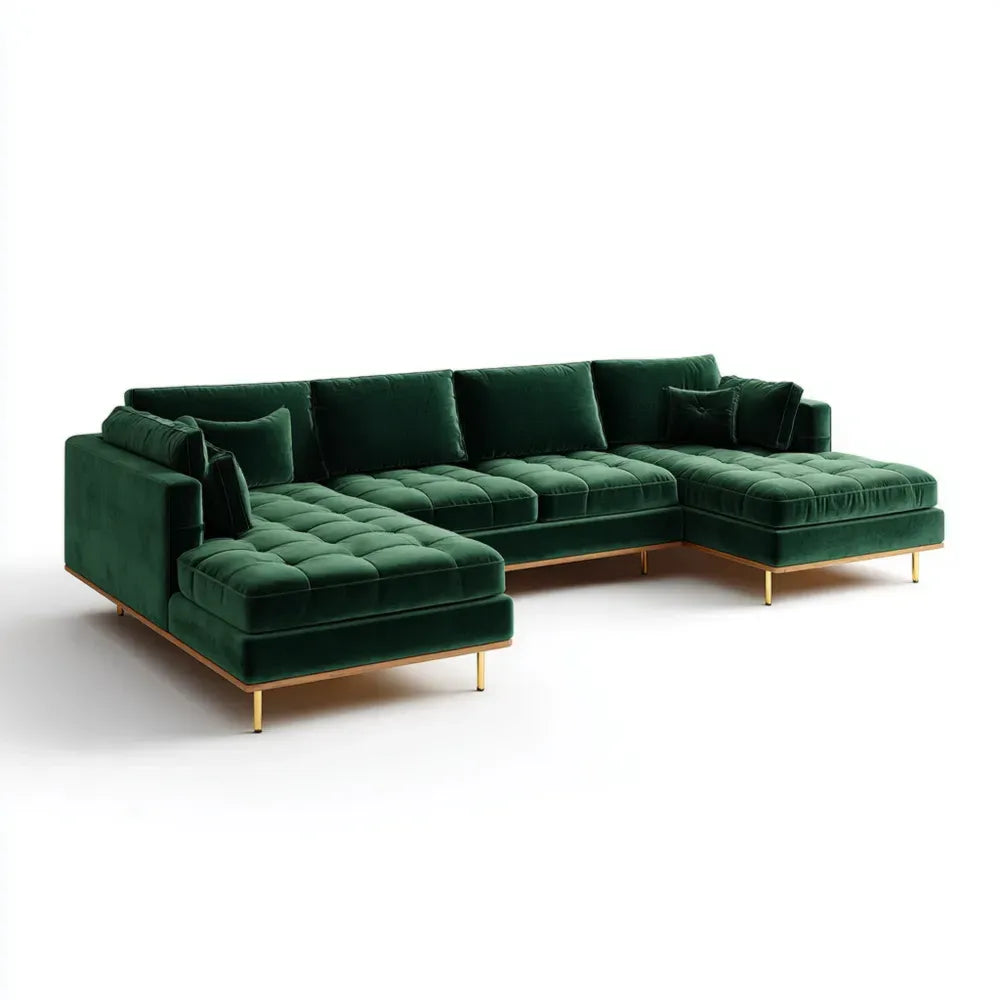Sectional Sofa Velvet Upholstered 350x200x85 cm - Dark Green - Modern