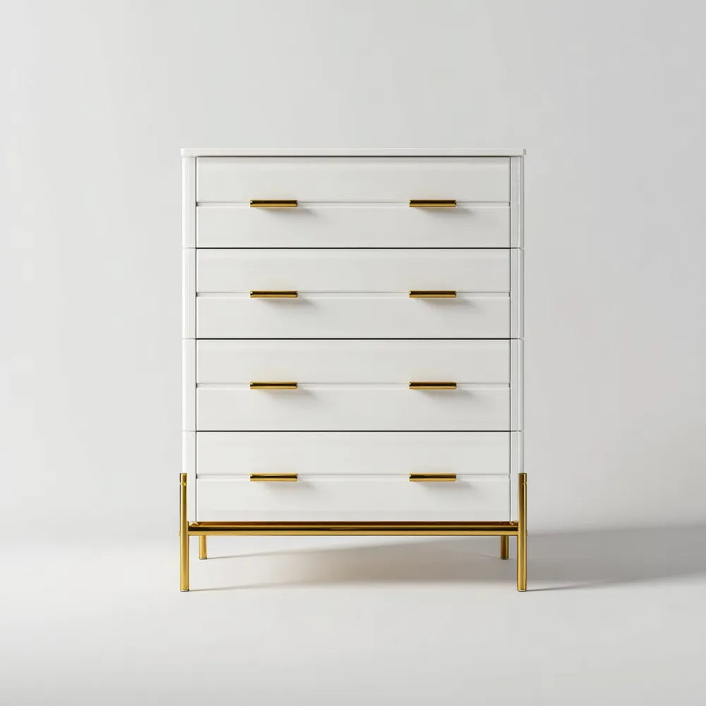 Chest of Drawers 90x45x120 cm - White with Gold Accents - Contemporary Design